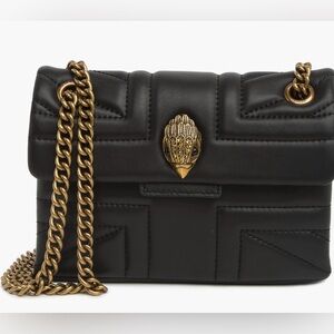 Kurt Geiger Black Leather Quilted Crossbody Bag with Gold Chain